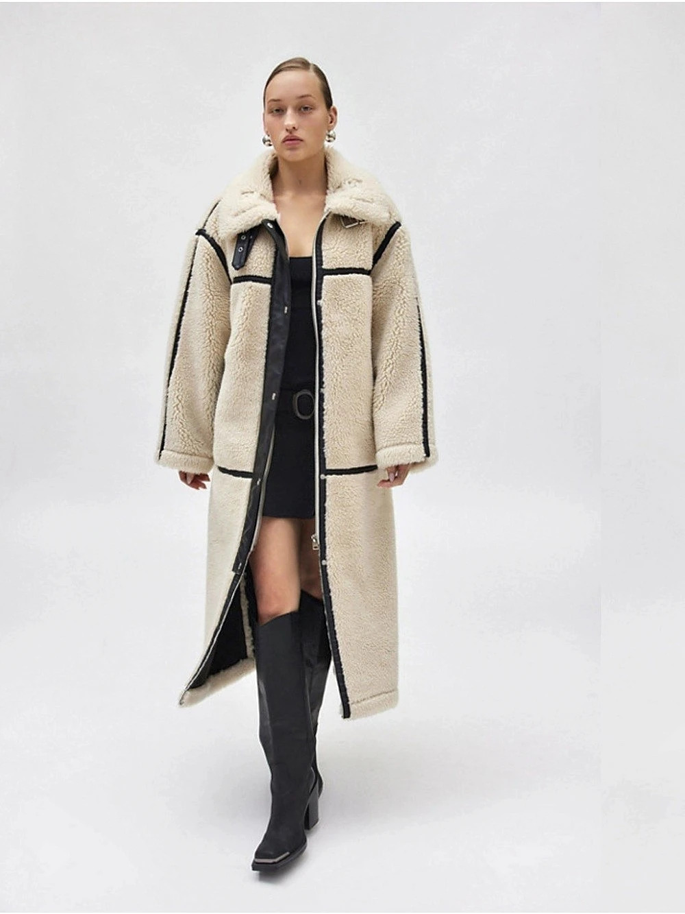 BDG Cream & Black Faix Leather Teddy Coat
